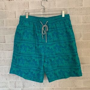 Kirkland Teal Hawaiian Print Swimming Trunks Size Medium